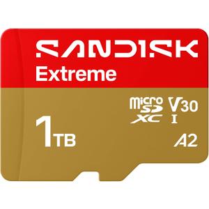SANDISK 1TB Extreme microSD UHS-I Card - Up to 245MB/s Read Speed and 170MB/s Write Speed, 5.3K Video, 4K UHD Video, high-Performance for Action cams, Drones, Android Devices - SDSQXH9-1T00-GZ6MA