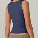 QINSEN Women's Double Layer Tank Tops Square Neck Sleeveless Basic Tight T Shirts (Blue, XS)