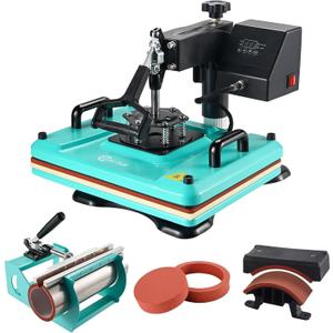 ColorSub 12x15 Heat Press Machine, 5 in 1 Digital Industrial Sublimation Heat Press Machine for Heat Transfer Projects, T Shirt, Tumbler, Plate, Teal