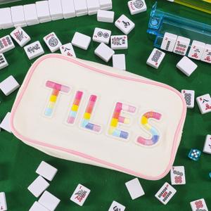 Empty Mahjong Bag Thickened American Mahjong Tiles Bag with Zipper Storage Pouch for Board Game Pieces Game Party Travel Gatherings Accessories, 10.4''x5.6'', Case Only(Tiles,Rainbow)