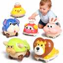 6pcs Press and Go Animal Toy Cars for Toddlers 1-3, Baby Push Go Battery-Free Long-Distance Friction Powered Vehicles for 6-12-18 Months, 1st Birthday Gifts Easter Basket Stuffers