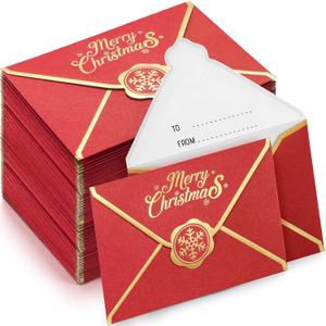 Kosiz 50 Pcs Merry Christmas Small Card Envelopes Greeting Cards Envelopes Mini Business Sleeve Credit Card Envelope with Gold Border for Coins Xmas Holiday 2.7'' x 3.9''(Red)