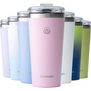 Insulated Coffee Mug with Lid, Reusable Stainless Steel Travel Coffee Cup, 16 Oz Double Wall Vacuum Spill Proof Tumbler Cups for Men and Women Hot & Cold DrinksRose (Pink)