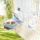 No Mess Automatic Bird Feeder Water Dispenser Set, Cage Accessories for Parakeet, Cockatiel, Squirrel, Finch, Lovebirds, Budgies, Canary (Blue Bowl)