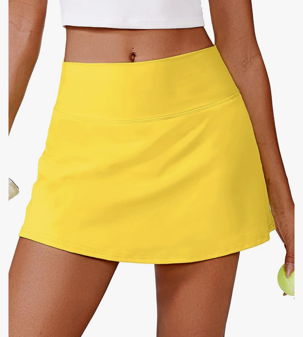 PINSPARK Womens Tennis Skirt High Waisted Golf Skort with 2 Pockets Stretchy Athletic Skirts for Workout Pickleball Running S