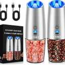 Rechargeable Electric Pepper and Salt Grinder Set, No Battery Needed, whit Gravity Sensing Switch and LED Light, One Hand Automatic Operation, Sliver, 2 Pack (2.5*2.5*7.9inch)