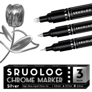 3Pcs Liquid Chrome Paint Markers, Oil-based Permanent Chrome Maker, Gloss Mirror Marker Repairing, Reflective Metallic Pen Markers for Touch Up Model Painting DIY Art Projects, Silver