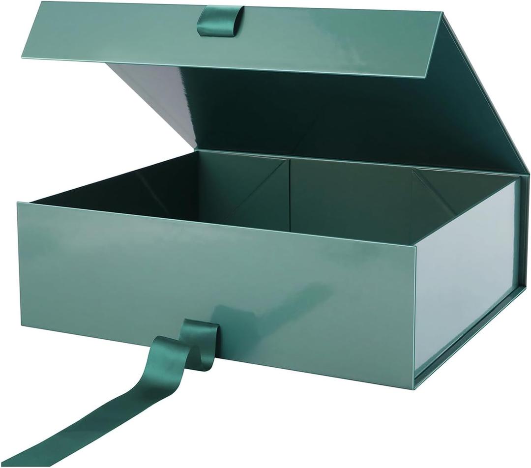 PACKHOME 17x14.5x5.5 Inches, Extra Large Gift Box with Lid, Magnetic Closure Boxes with Ribbon for Clothes and Large Gifts (Glossy Green), 1 count