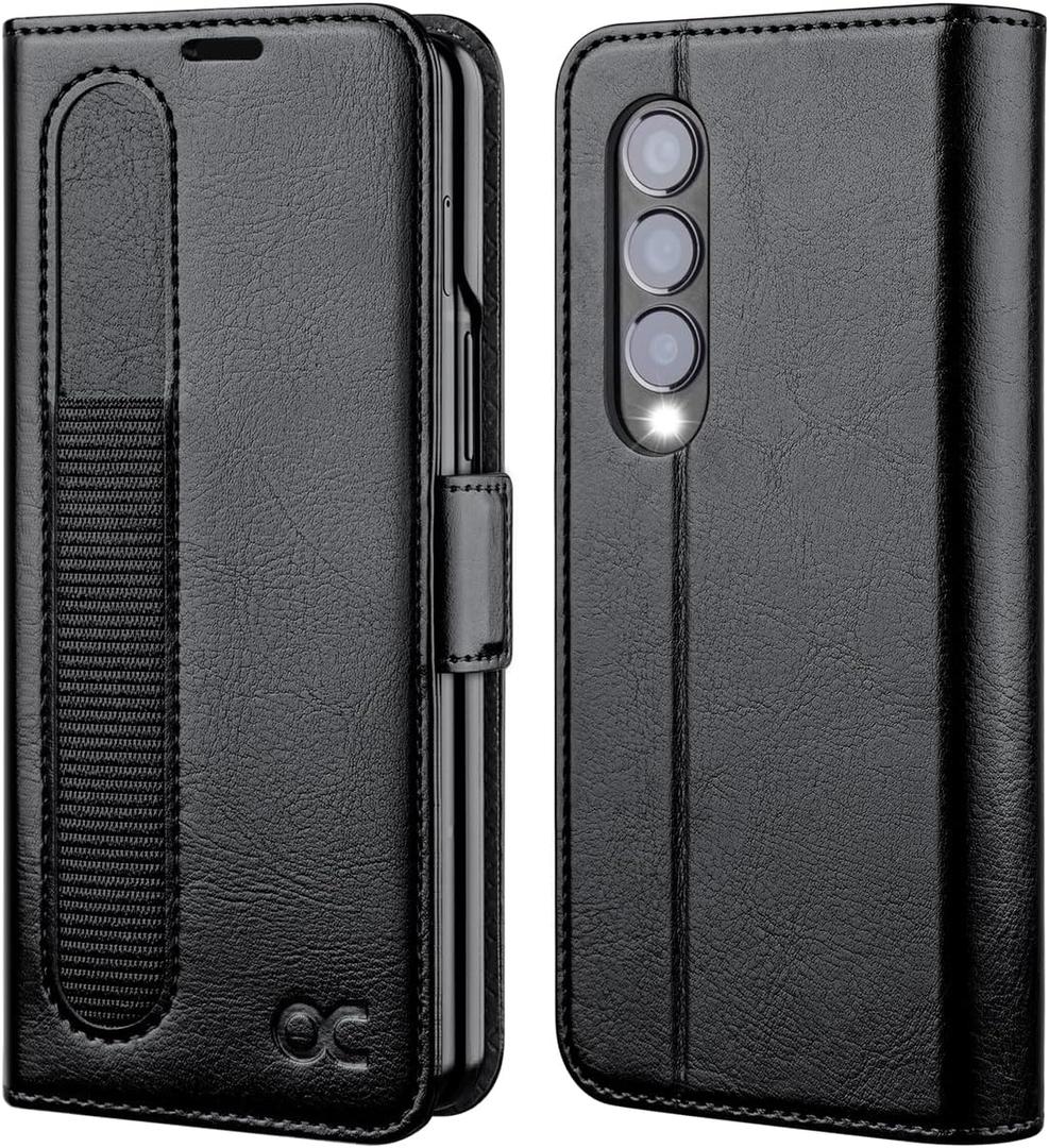 OCASE Compatible with Samsung Galaxy Z Fold 4 5G Wallet Case with S Pen Holder, PU Leather Flip Folio Case with Card Slots RFID Blocking Kickstand Phone Cover for Z Fold4 5G (2022) - Black