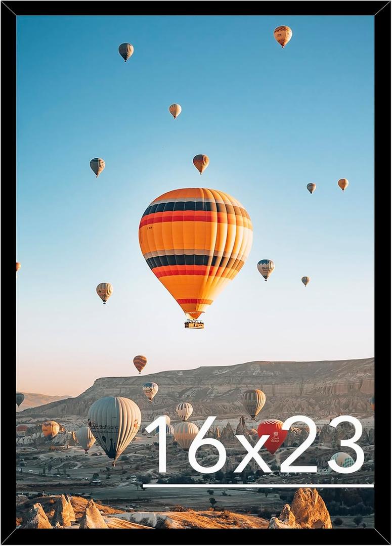 JCJMY 16x23 Picture Frame Black for Poster and Photo, Horizontal and Vertical Formats for Wall Hanging, Wall Gallery Frame for 16 by 23 Photos
