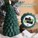 2 x Eywamage Green Christmas Tree Flameless Candles with Remote, Real Wax Flickering LED Pillar Candles Set of 2