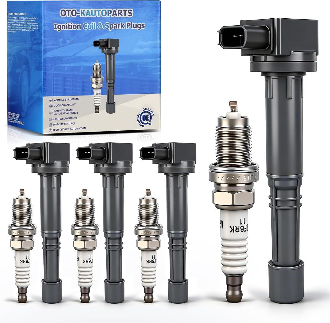OTO-K Ignition Coil Packs and Iridium Spark Plugs Compatible with Honda Accord 03-07 Civic 02-11 CR-V 02-09 Element 03-11/Acura CSX 06-11 RSX 02-06 UF311 9807B-561BW Set of 4 Spark Plugs Coils