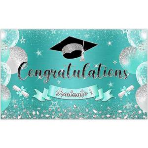 72x43inch Fabric Blue Graduation Backdrop Congratulations Graduate Sliver Shiny Balloon Diamond Photography Background Student Party Decorations Photo Props
