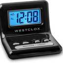 Westclox LCD Digital Bedside Alarm Clock with Blue Backlit Display and Snooze Function, Battery Operated, (Black, 3-Inch)