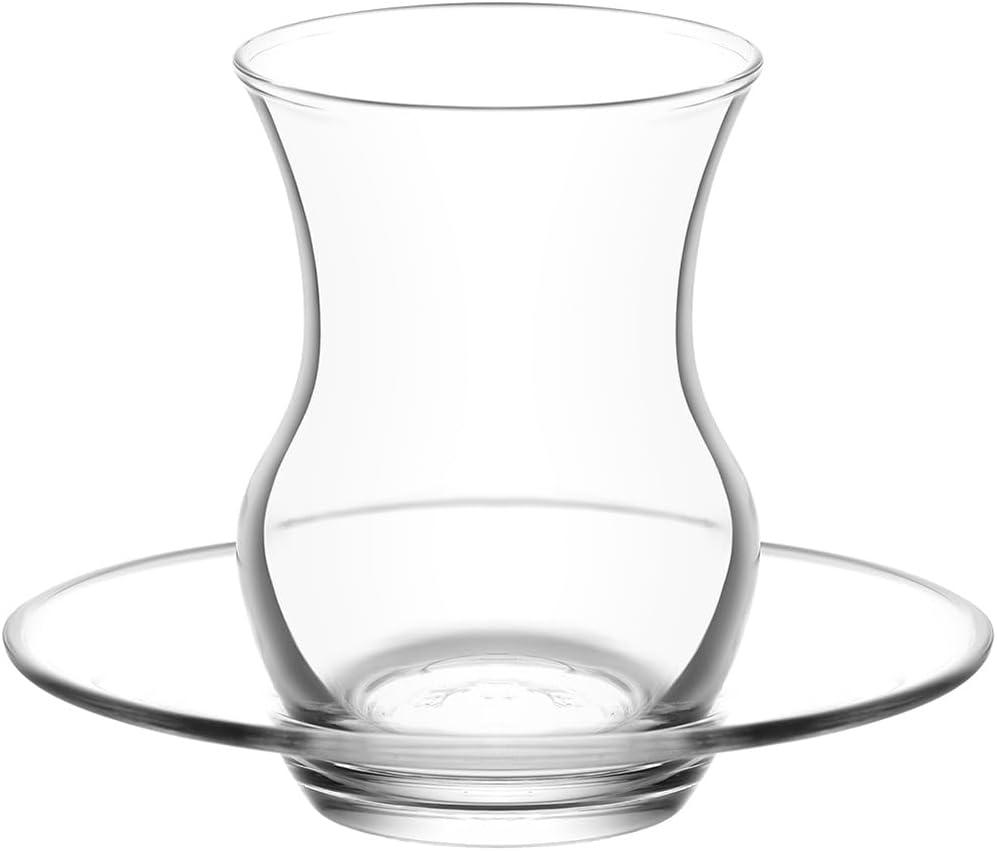 LAV Ayda Turkish Teacup Set of 6 | Tea Glasses and Saucers | Elegant Design for Serving Turkish Tea | Ideal for Home, Cultural Gatherings, and Turkish Tea Parties | Recyclable Glass | 4.5 oz