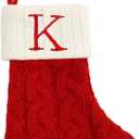 Just Jolly 8 Inch Mini Christmas Stockings, Small Xmas Stockings with Monogram Initial, Classic Red White Xmas Decor for Mini Christmas Tree, Fireplace, Holiday Decor, Party Favors, Gift Stocking (K, T), Set of 2