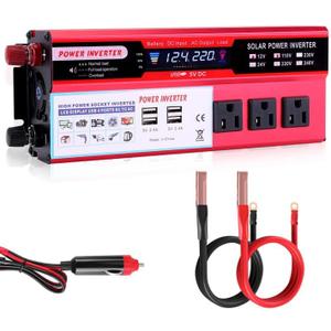 2000 watt Solar Power Inverter, Solar Power Inverter 12V DC to 110V-120V AC Converter with 3 AC Outlets 2 USB Charging Port, LCD Display for Off-Grid Solar Power System, RV, Truck, Home 2000 watt Solar Power Inverter, Solar Power Inverter 12V DC to 110V-120V AC Converter with 3 AC Outlets 2 USB Charging Port, LCD Display for Off-Grid Solar Power System, RV, Truck, Home