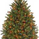 National Tree Company 4.5 ft Pre-Lit Dunhill Fir Artificial Christmas Tree, 450 Multicolor Lights, 763 Tips, Includes Stand, Green