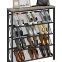 CHOEZON Shoe Rack, 5-Tier Slanted Shoe Storage Shelf, Narrow Shoe Rack for Entryway, Shoe Organizer with Adjustable Feet, Slim Shoe Shelf with Wooden Top and Metal Frame, Greige and Black TXJ02BG