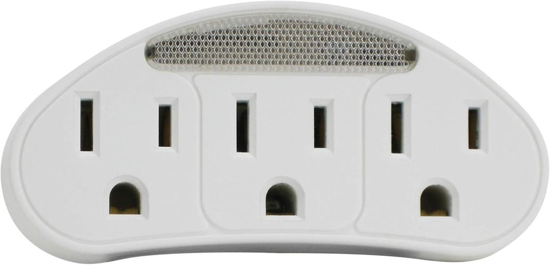 Prime PBADL101 Outlet Power Tap with Photocell Nightlight, White