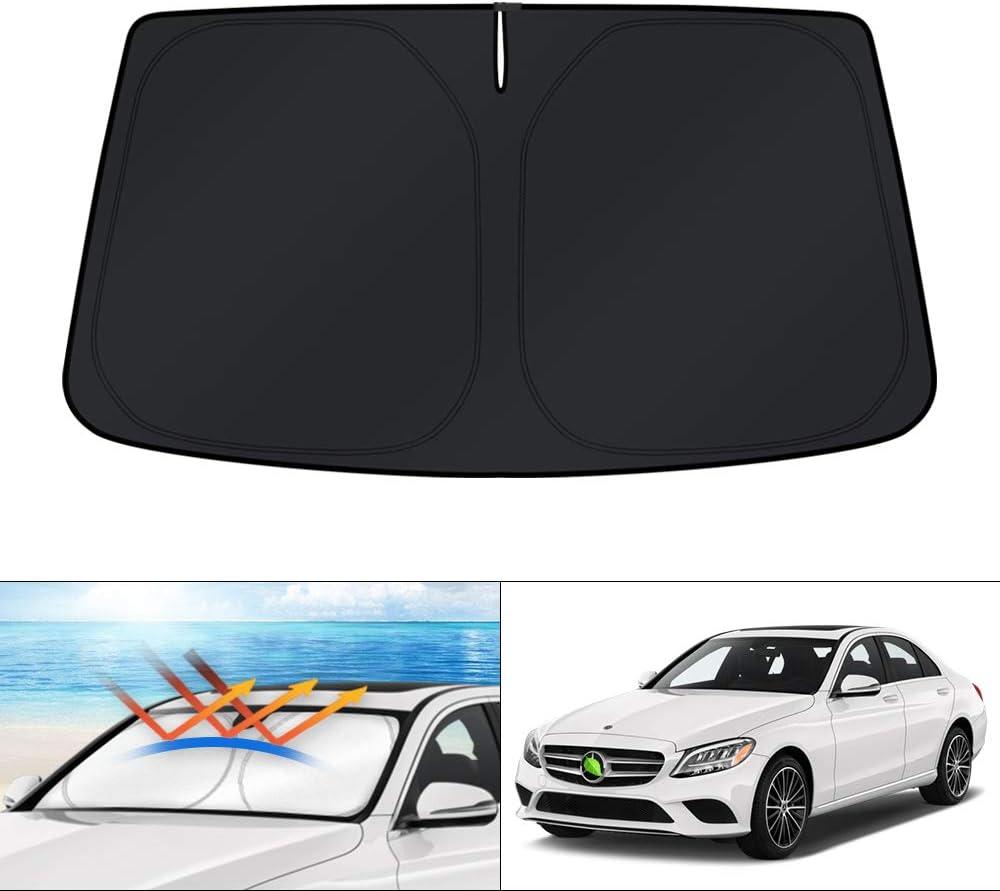 KUST Windshield Sun Shade for 2015-2021 Mercedes Benz C Class W205 C250 C300 C400 Accessories Custom Fit Sunshade Foldable Sun Visor Protector Blocks UV Rays Keep Your Car Cooler