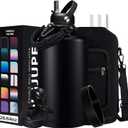 128OZ Insulated Water-Bottles with Strap - 1 Gallon Large Water Jug with Straw & Spout Lid, Stainless Steel Water Bottle Leak Proof, Cold-48h Hot-24h Metal Water Flask w/Paracord Handle, Carrier Bag (Black)