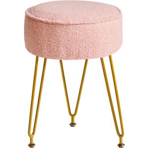 IBUYKE Teddy Velvet Round Footrest Stool Ottoman, Makeup Vanity Stool Side Table, Velvet Dressing Table Seat, Pouf Couch Stool, for Living Room Bedroom, Pink WBD009P, Without Storage