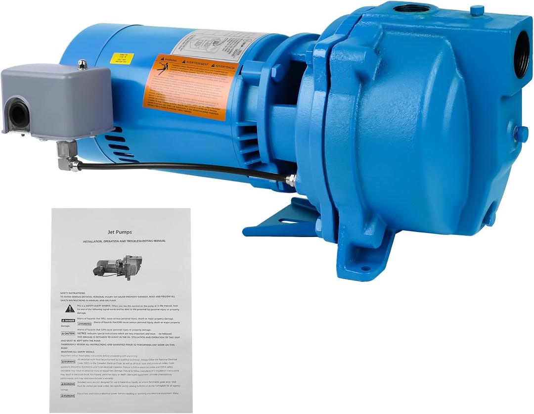 J5S Shallow Well Jet Pump Compatible with Goulds J5S, 1/2 HP Heavy-Duty Cast Iron Self-Priming Water Pump for Home Supply, Villa & Booster Water Supply Systems, 115/230V, 3500 RPM, 60 HZ, 16.5 GPM