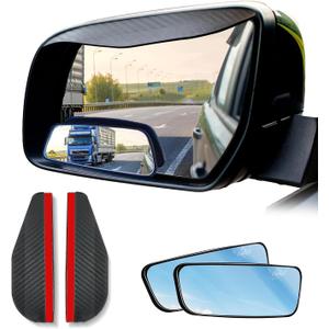 EcoNour Blind Spot Car Mirror (2 Pack) | Wide Angle for 3x Larger View | Universal Car Rear View Mirror with Rain Guard | Side Blind Spot with Adjustable Stick for Cars, SUVs, and Trucks, Rectangle With Visor