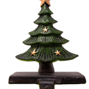 Chalily 3-D Christmas Tree Stocking Holder Cast Iron Hooks for Christmas Socks Hand Painted Green & Gold Easily Rest on a Mantel, Fireplace, or Book Shelf Heavy Duty & Durable Holiday Season Decor