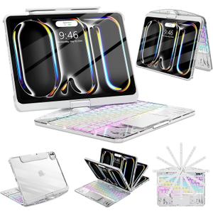 SIBEITU Keyboard Case for iPad Pro 11 Inch (M5 2025 / M4 2024), 360 Rotatable iPad Pro 11 Clear Cover with Multi-Touch Trackpad, 7-Color Backlight & 3 Brightness, High-Tech Visible PCB Design, White