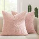 MIULEE Pack of 2 Pink Throw Pillow Covers 18x18 Inch Faux Fur Decorative Sherpa Boucle Pillow Covers Fuzzy Accent Soft Sheepskin Fleece for Boho Home Decor Couch Living Room Bed Valentines Day