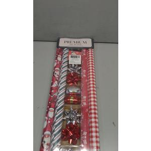  Christmas Wrapping Paper Set, Classic Santa & Snowflake & Plaid Design with Gift Bow & Ribbons & Tags, Perfect for Holiday, Season Party, 30 Inch X 10 Feet (4Rolls, 100 sq.ft.ttl.)