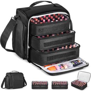 Extra Large Nail Polish Organizer Case Holds 105 Bottles with 3 Removable Pouches for Manicure Tools, Supplies, Nail Lamp, Gift for Girls