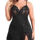 Avidlove Sexy Lingerie for Women Plus Satin Nightgown Babydoll Sleepwear Strap Chemise Nightwear Black (Black)
