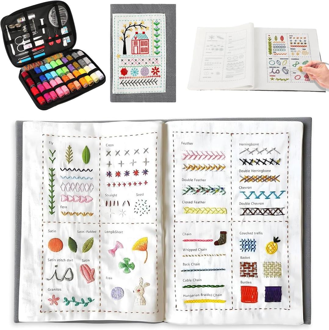 2026 New Embroidery Stitch Book Kit, Portable All Scenario Embroidery Stitch Book, Comes with a Complete Toolkit and Instructional Tutorial,DIY Sewing Books of Stitches for Beginners and Enthusiast