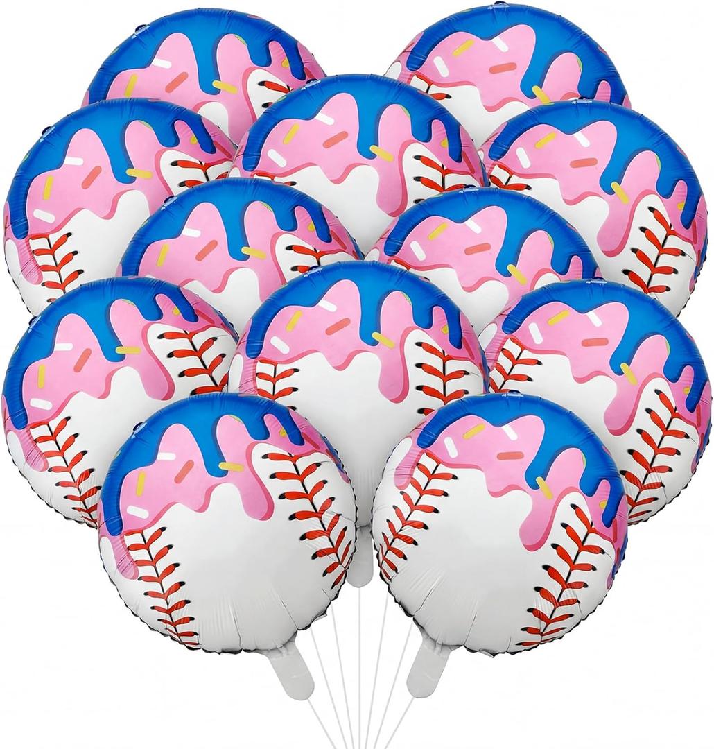 12 Pcs Ice Cream Drip Baseball Party Decoration Baseball Drip Aluminum Foil Balloon 18" Foil Helium Ice Cream Balloon Summer Sport Party Decor for Summer Birthday Celebration Supplies