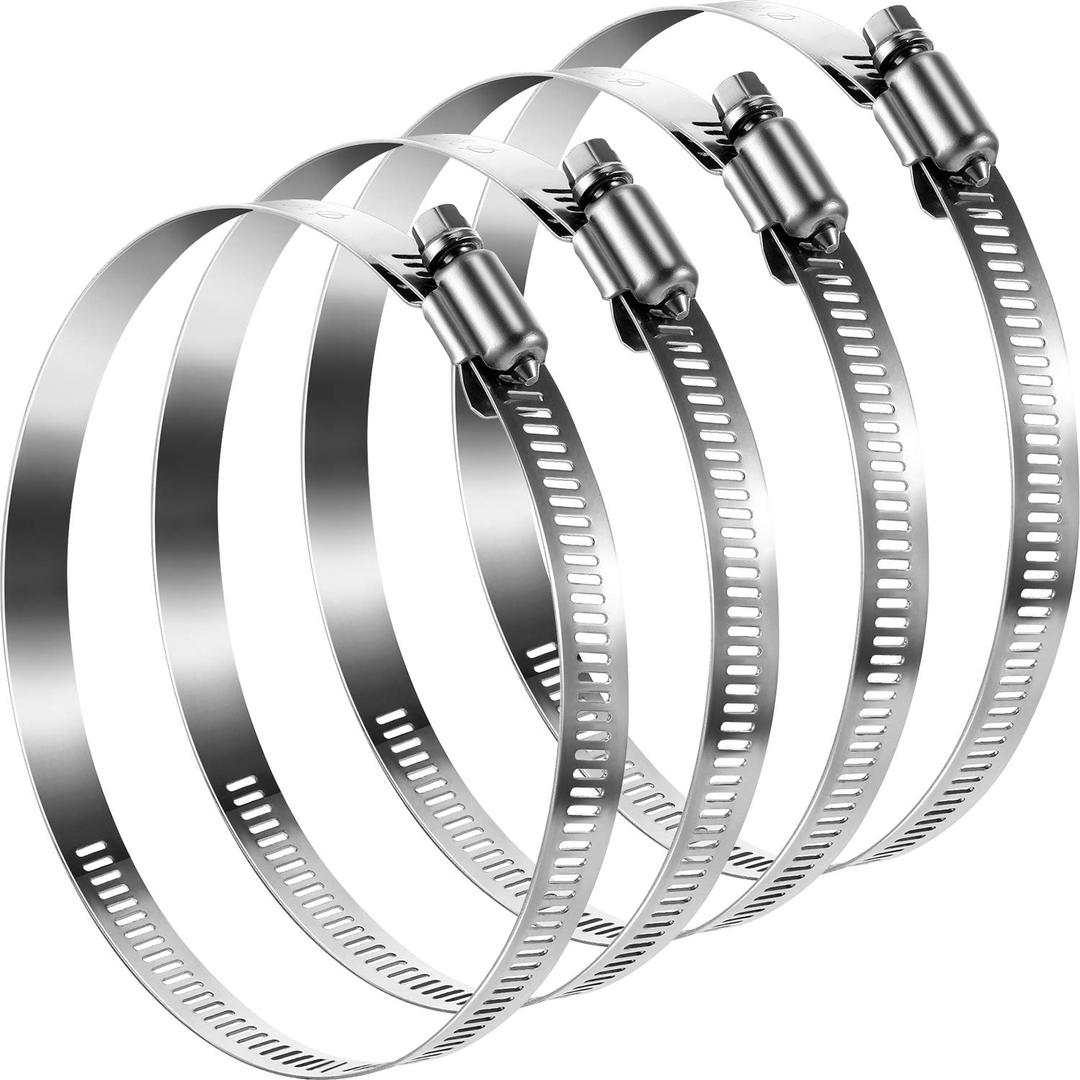 Boao 4 Pieces 6 Inch Adjustable 304 Stainless Steel Duct Clamps Worm Gear Hose Clamp for Pipe, Intercooler, Plumbing, Tube and Fuel Line