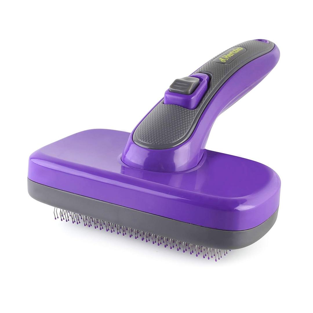 Hertzko Self Cleaning Slicker Brush - Dog & Cat Brush, Dog Brush for Shedding, Cat & Dog Grooming for Pets, Grooming Brushes for Long Short Haired Dogs Cats, Deshedding Brush, Rake, Comb (Purple (Small))