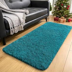 OLANLY 2x4 Machine Washable Runner Rugs for Hallway, Soft Fluffy Shaggy Bedside Rugs for Bedroom, Living Room, Indoor Floor Carpet for Kids Girls and Boys, Nursery Rooms, Home Decor Aesthetic, Teal