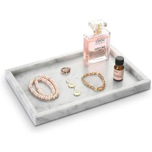 Large Bathroom Vanity Tray, Real Natural Marble Tray 12 inch, Carrara White Stone Toilet Tank Trays, Modern Dresser Trays, Countertop Organizer for Kitchen Counter, Soap Dispenser