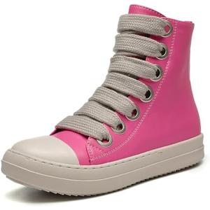 MOFEEDOUKA Womens High Top Sneakers Thick Shoe Laces PU Leather Comfort Platform Walking Shoes with Zipper, Size 42(11)