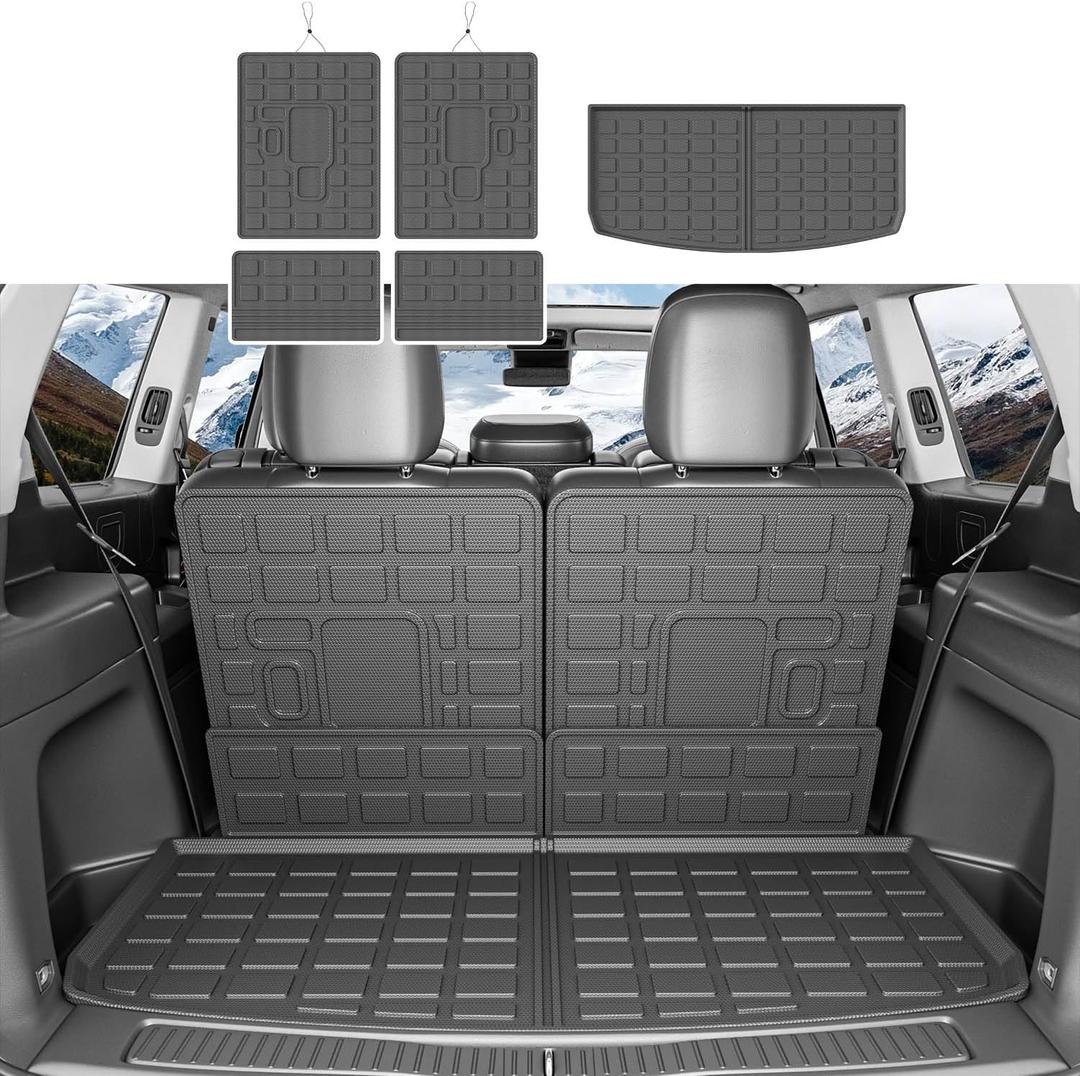 Cargo Mat Compatible with 2021-2025 Jeep Grand Cherokee L&Overland Backrest Mat TPE Material Trunk Mat Replacement for 2021-2025 Jeep Grand Cherokee L Accessories (Cargo Mat+Backrest Mat)