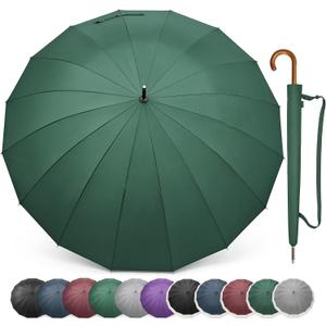 G4Free 54 Inch Large Windproof Umbrella for 2 Persons, 16 Ribs Auto Open Classic Wooden J Handle Cane Stick Golf Rain Umbrellas for Men Women Travel 120cm