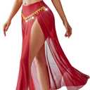 Avidlove Sexy Lingerie for Women Costumes Outfits Mesh Sheer Bra Crop Top High Waist Split Long Skirt Sets Wine Red XXL