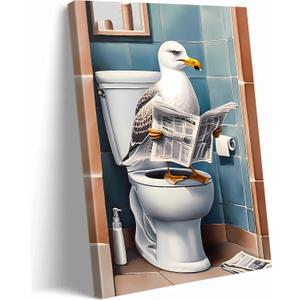 BUBCWY Sea Gull Bathroom Wall Art,Sea Gull Canvas Wall Art,Funny Bathroom Animal Pictures Bathroom Bedroom Living Room Office Decor(12"x16"Framed)