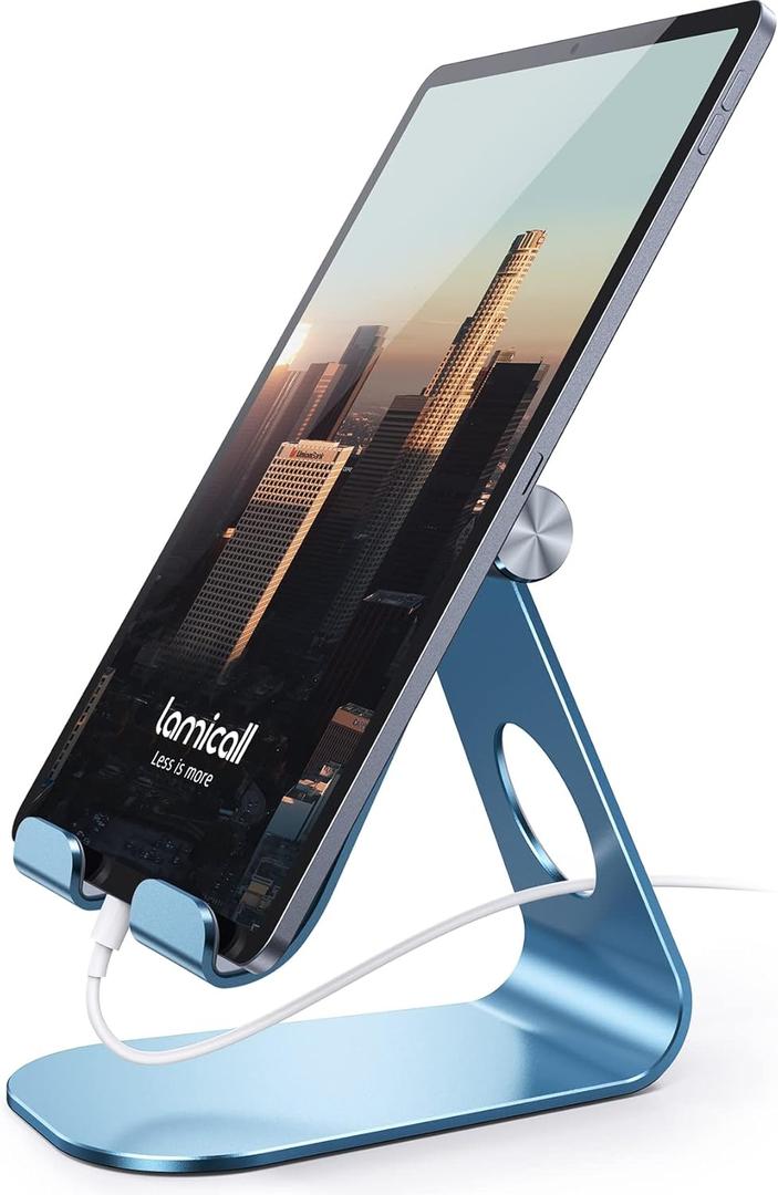 Lamicall Tablet Stand, Adjustable Tablet Holder - Desktop Stand Dock Holder Compatible with 4-13" Tablets Such as iPad Pro 11, 9.7, 10.5, 12.9 Air Mini, Kindle, Tab, iPhone Air 17 Pro Max, Blue