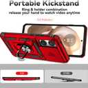 for Motorola Edge 2025 Case, Built in Slide Camera Lens Cover+ Finger Ring Holder Kickstand+ Screen Protector, Heavy Duty Shockproof Full Body Protective Phone Case, Red