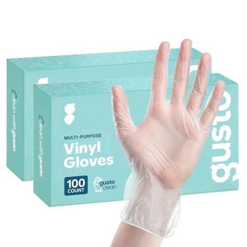 GUSTO Clear Vinyl Plastic Gloves [200 Count] Latex-Free, Powder-Free, Food Safe Disposable Gloves for Cooking, Meal Prep, Cleaning & Everyday Use (Formerly Comfy Package)