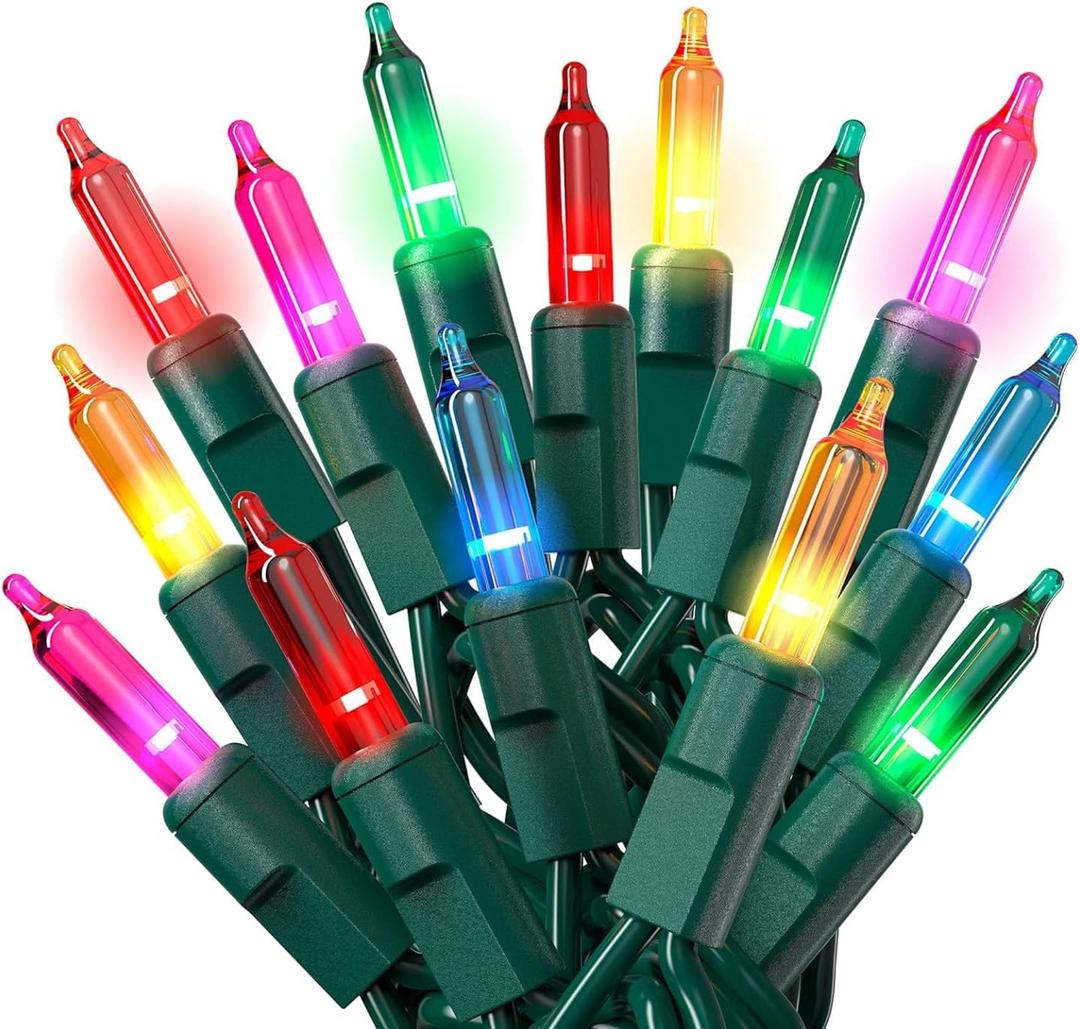 PREXTEX Christmas String Lights with Green Wire - 100 Count, 20 Ft Multicolored Christmas Tree Lights for Xmas Decorations Indoor and Outdoor - Incandescent String Light for Patios, Fences, Holidays